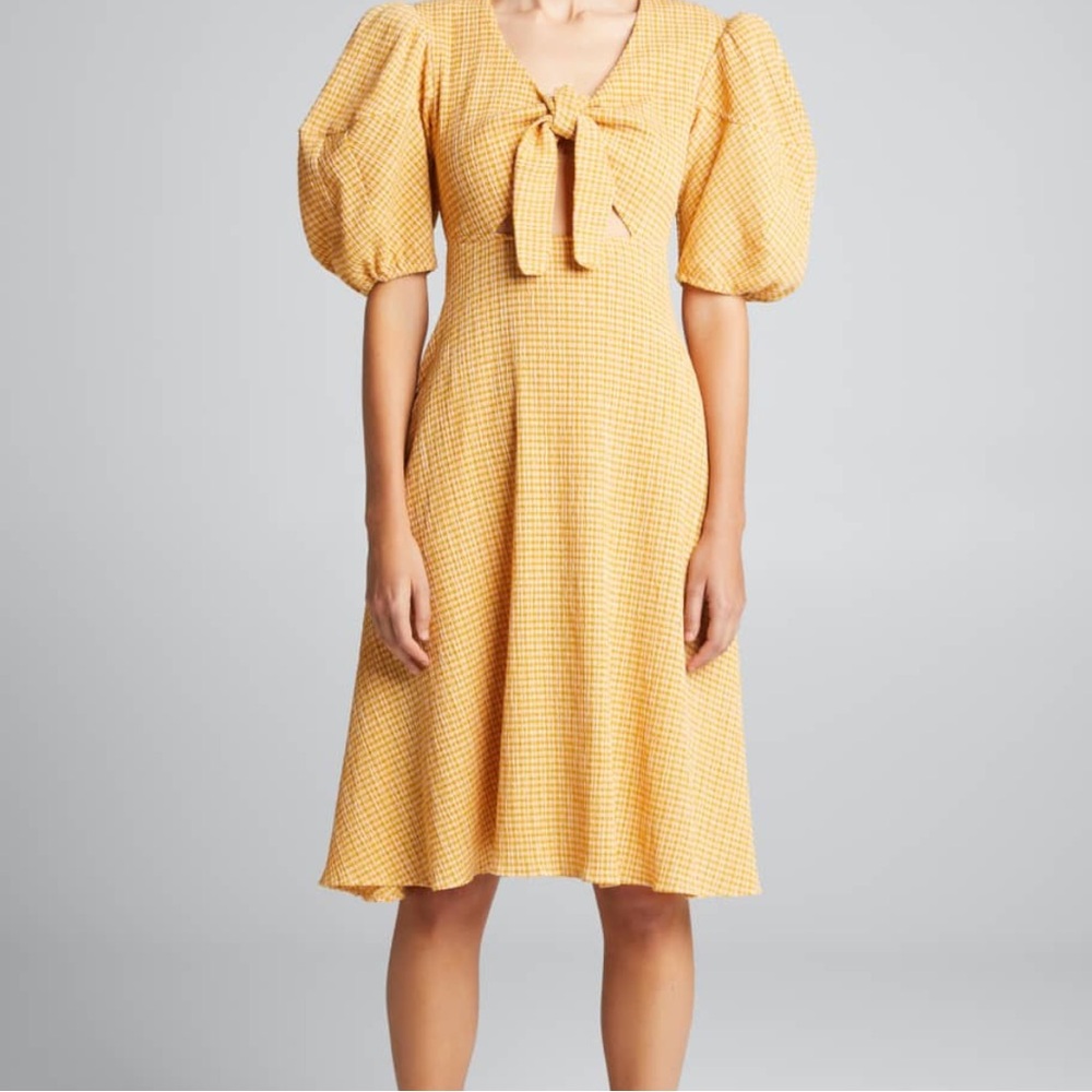 RHODE Ginny Tie Front Cut Out Midi Dress - Sunflower US 8
